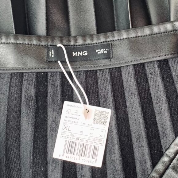 NWT Mango Black Leather-Effect Pleated Midi Skirt High Waist Vegan Leather XL - Picture 5 of 5
